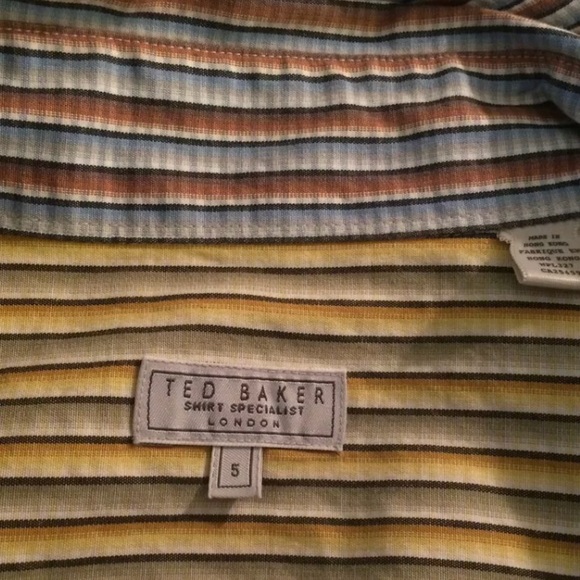 TED BAKER Plaid Striped Geo Button Down Shirt Classic Workwear Blue Brown Collar - Picture 5 of 7